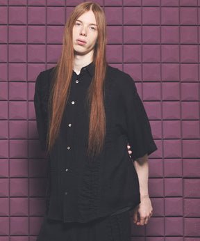 Gathered Ruffle Switching Prime-Over Short Sleeve Shirt
