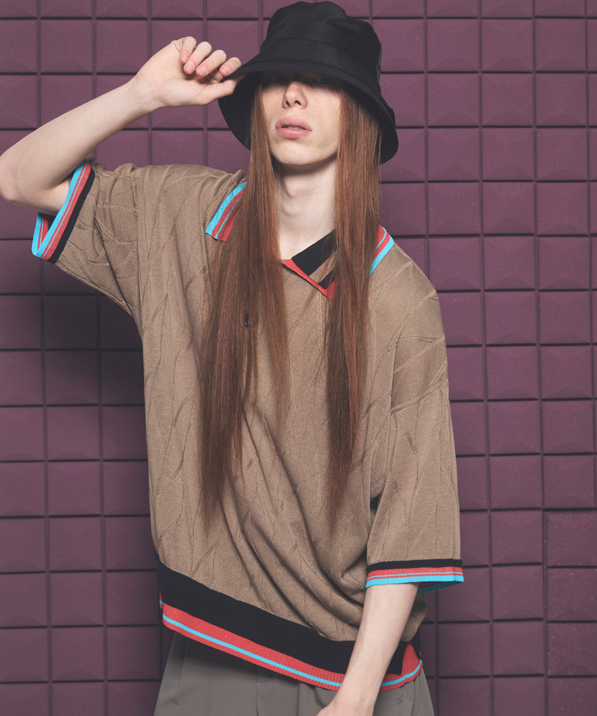 【26SS PRE-ORDER】Layered Collar Line Geometric Prime-Over Short Sleeve Knit Polo Shirt