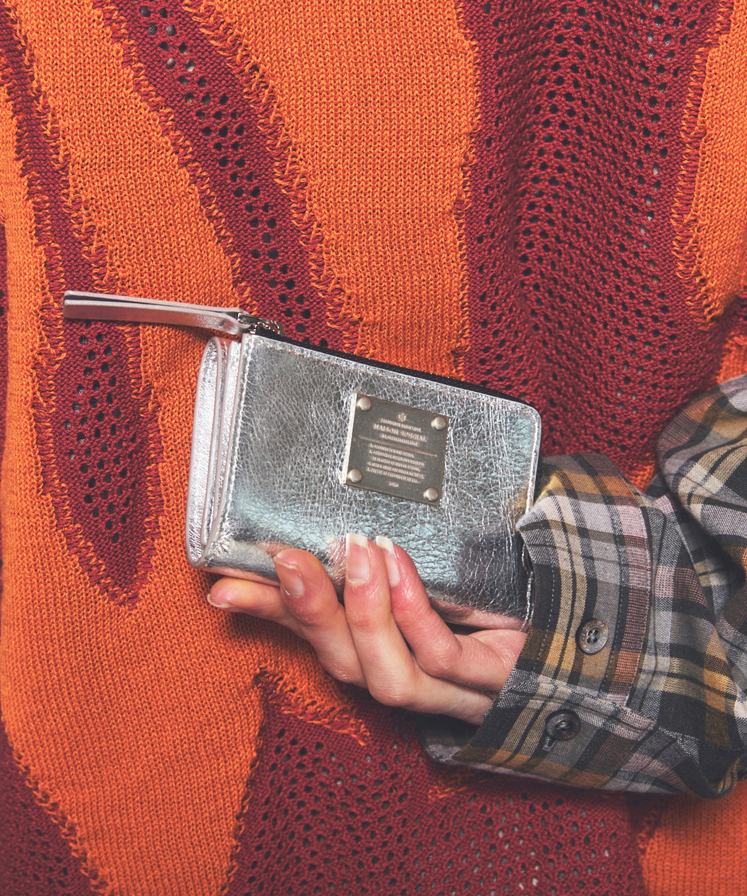 Metal Plate L-Zip Trifold Wallet