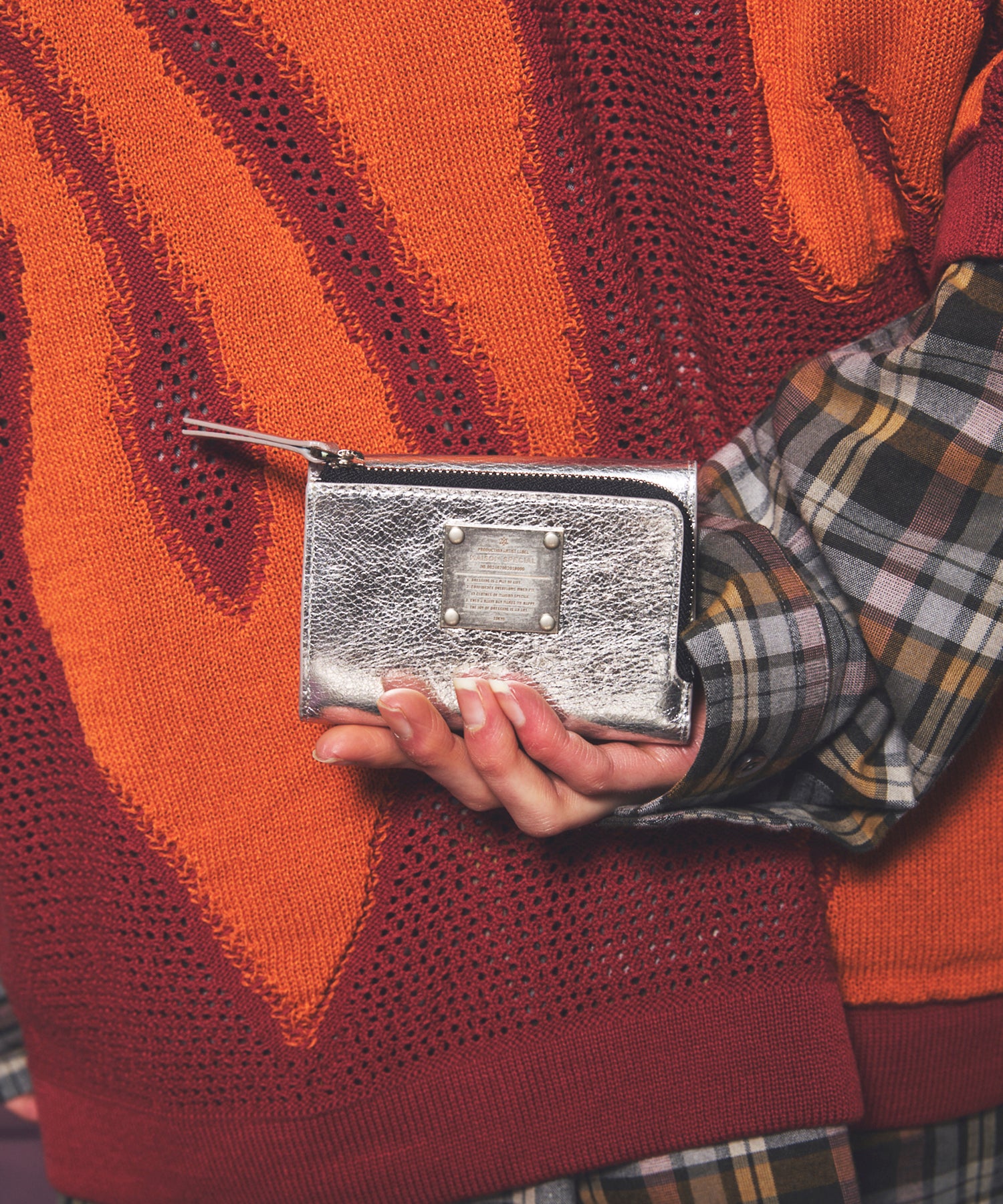 Metal Plate L-Zip Trifold Wallet
