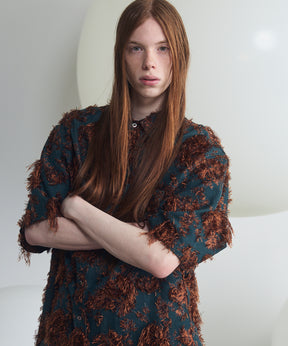 All-over Cut Jacquard Pattern Prime-Over Short Sleeve Shirt