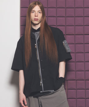 Layering MA-1 Docking Prime-Over Open Collar Short Sleeve Shirt
