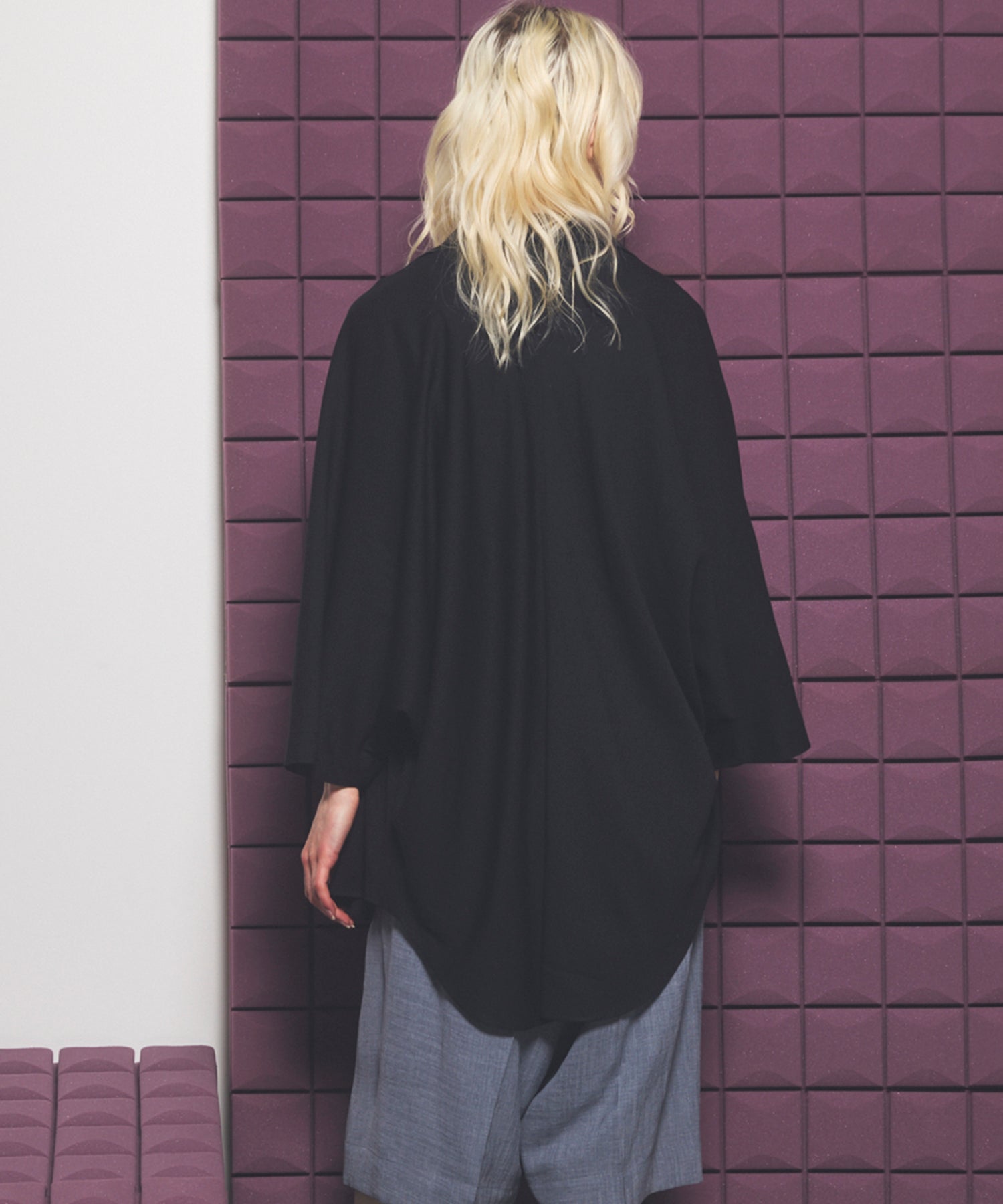 【PRE-ORDER】Drapey Georgette Prime-Over Open Collar Dolman Sleeve Shirt