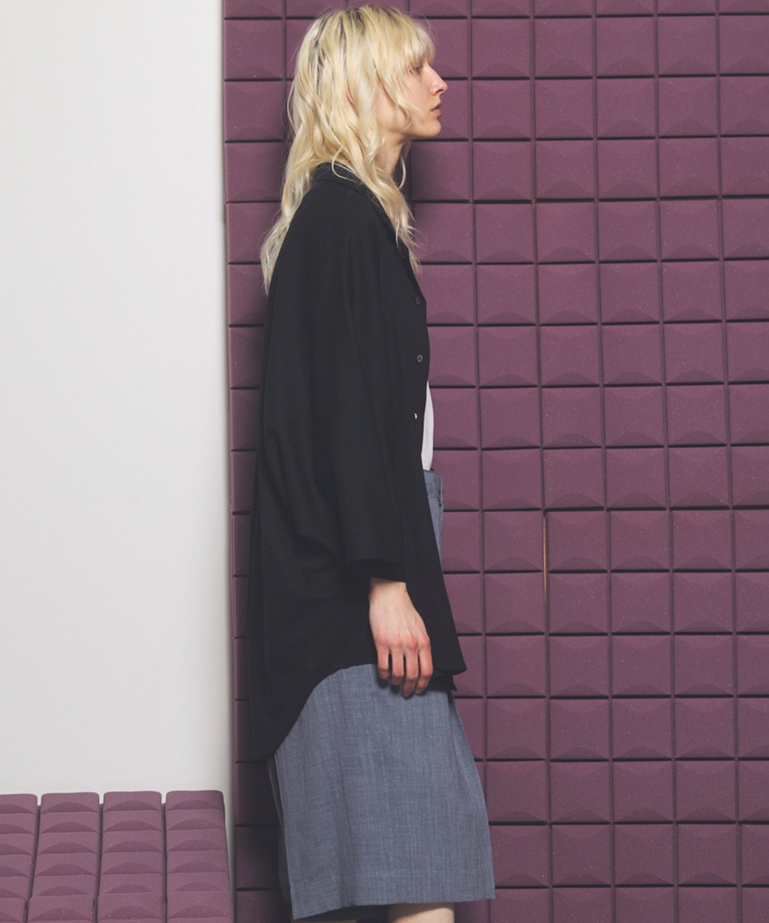 【PRE-ORDER】Drapey Georgette Prime-Over Open Collar Dolman Sleeve Shirt