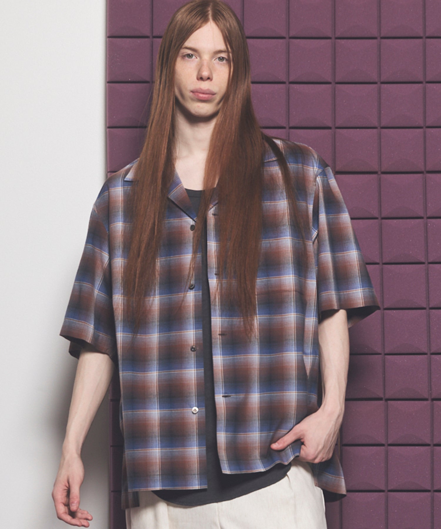 Italian Dead Stock Fabric Prime-Over Open Collar Short Sleeve Shirt