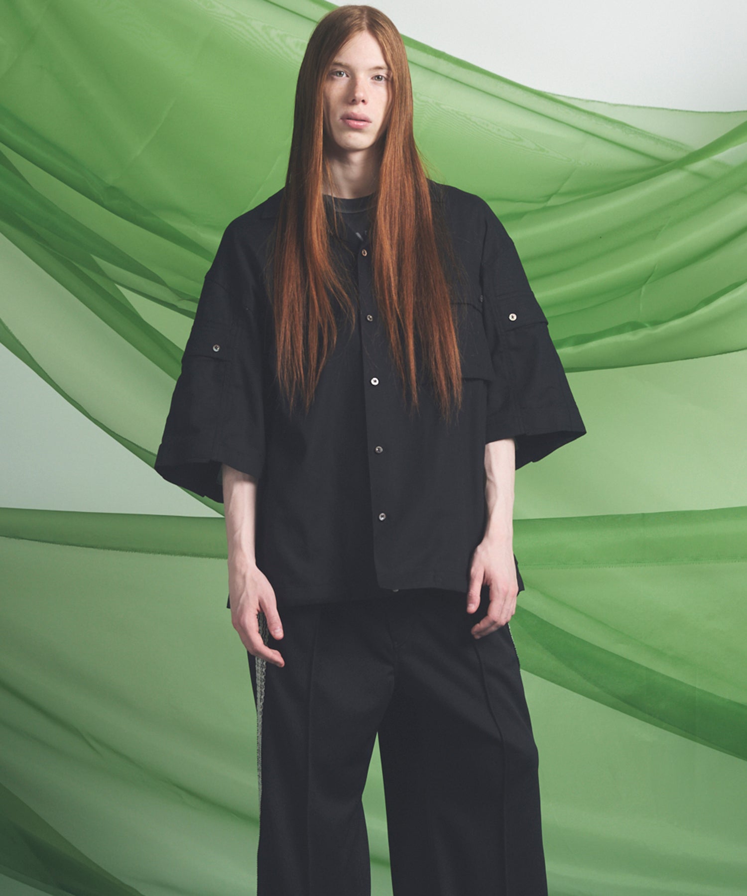 Cargo Pocket Prime-Over Sheer Open Collar Shirt