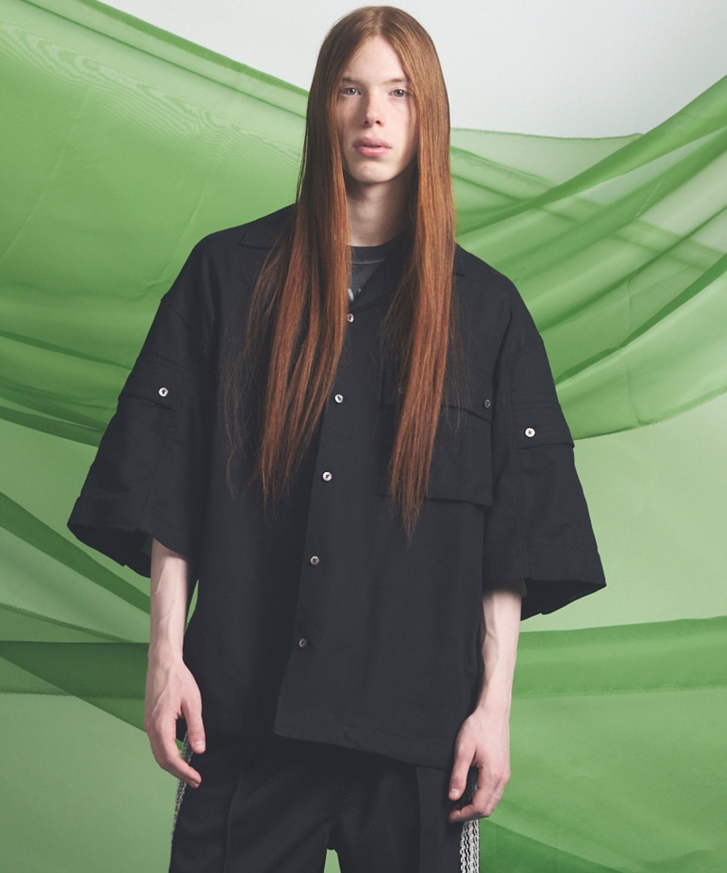 26SS PRE-ORDER】Cargo Pocket Prime-Over Sheer Open Collar Shirt