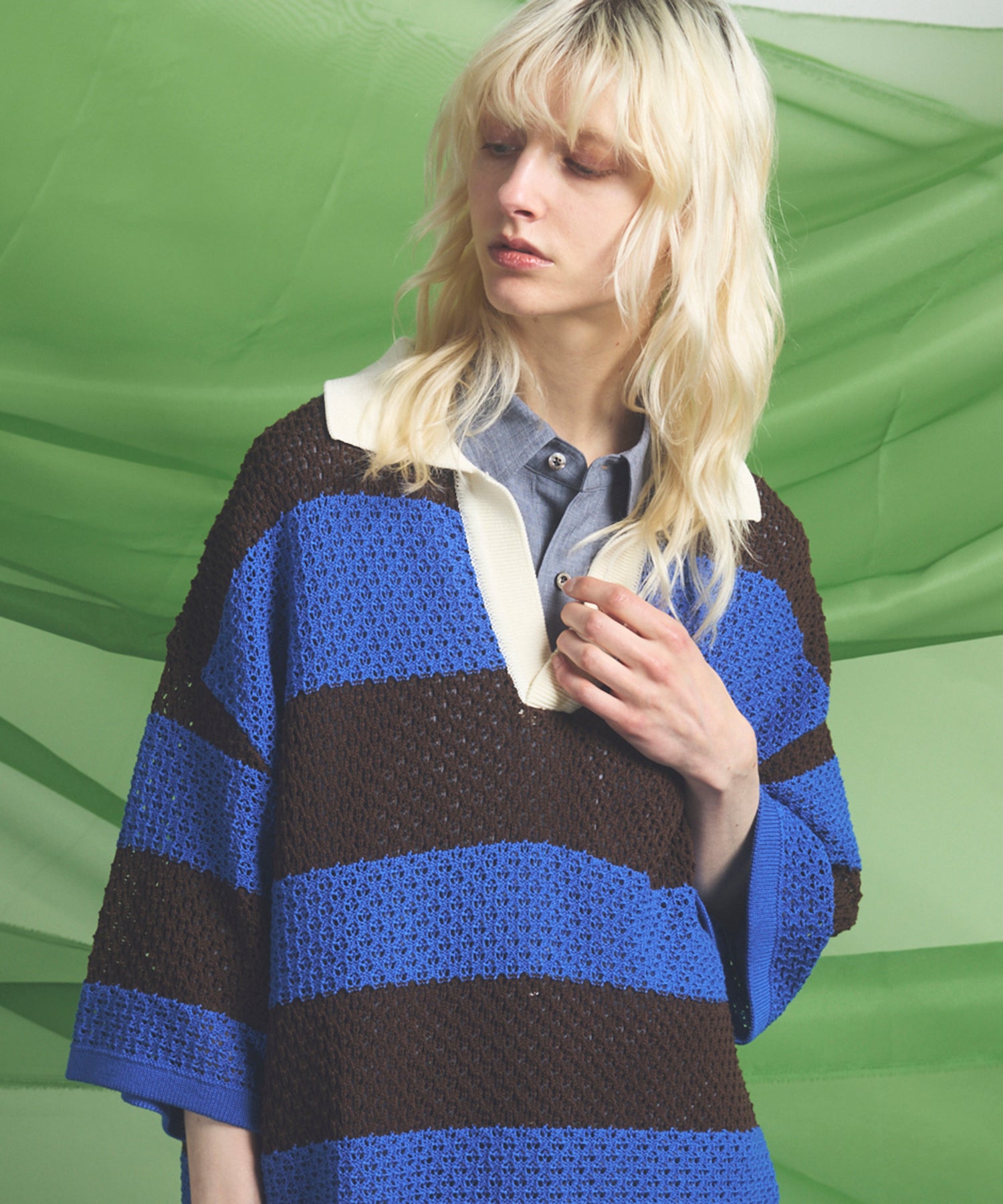 【未使用Sサイズ】 ブリストル　S/S BAGGY POLO 26SS PRE-ORDER】Rugby Border Prime-Over Skipper Knit Polo Shirt