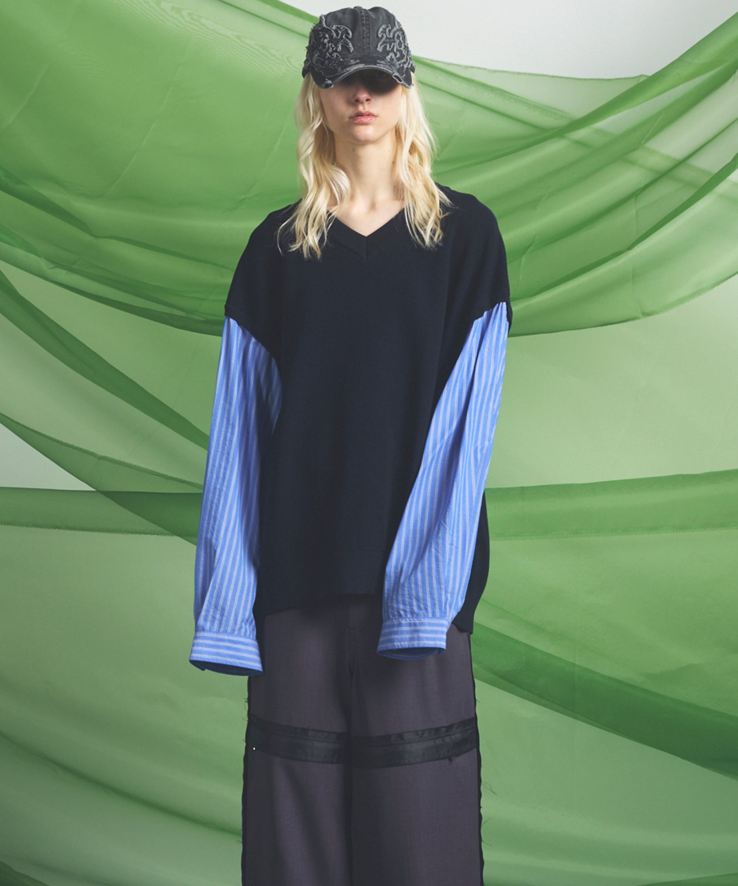 Shirt Docking Prime-Over V-neck Knit Pullover