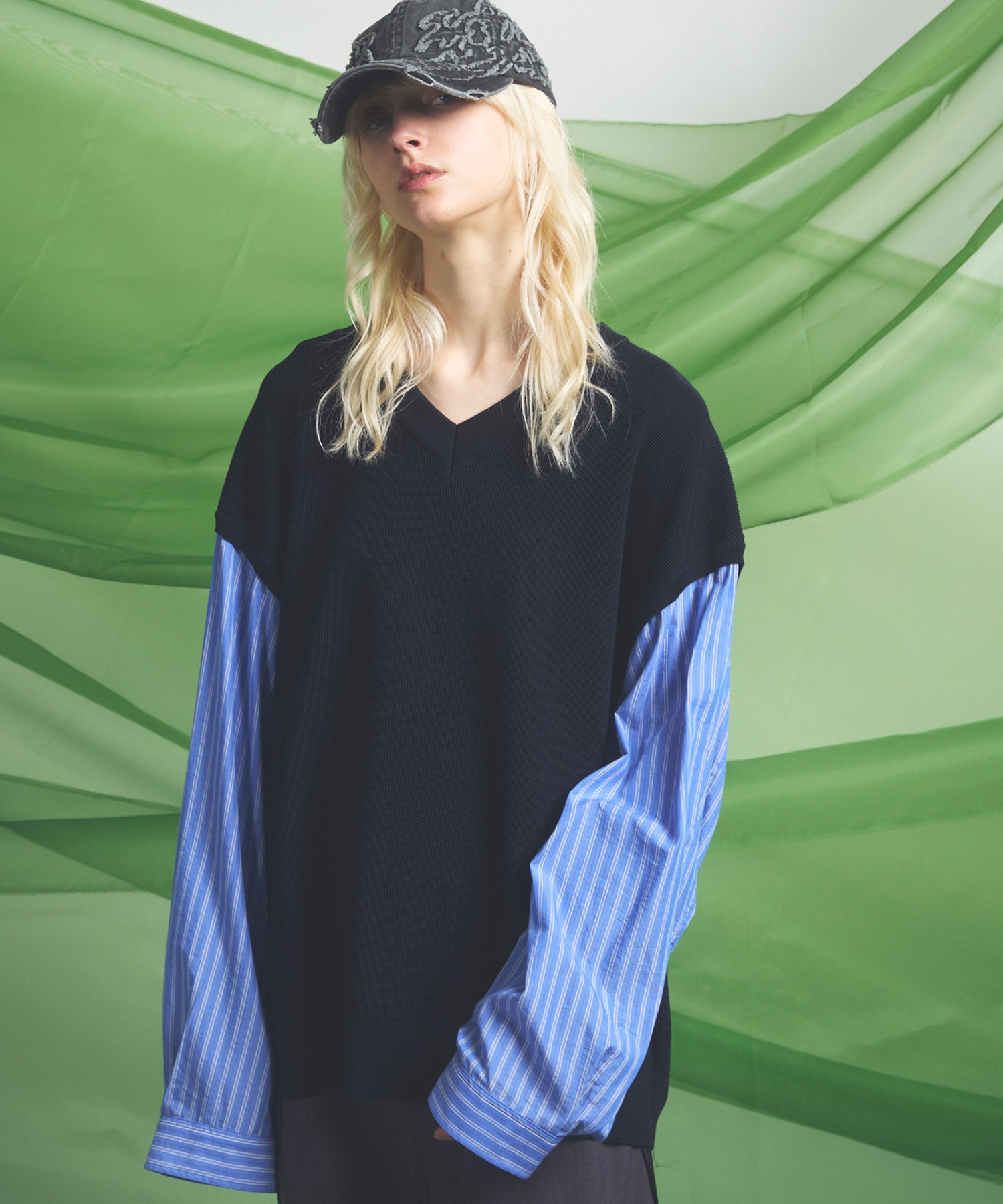 Shirt Docking Prime-Over V-neck Knit Pullover
