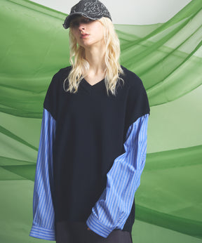 Shirt Docking Prime-Over V-neck Knit Pullover
