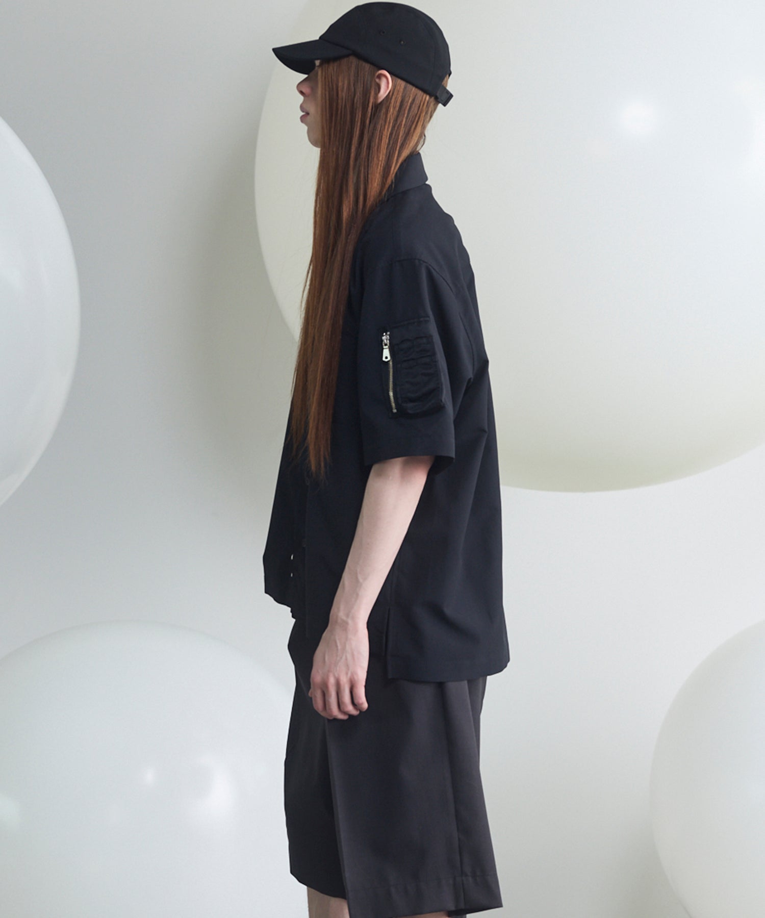 Layering MA-1 Docking Prime-Over Open Collar Short Sleeve Shirt