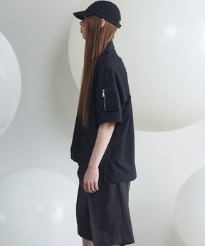 Layering MA-1 Docking Prime-Over Open Collar Short Sleeve Shirt