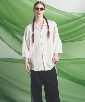 【PRE-ORDER】Drapey Georgette Prime-Over Open Collar Dolman Sleeve Shirt