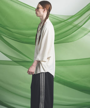 【PRE-ORDER】Drapey Georgette Prime-Over Open Collar Dolman Sleeve Shirt
