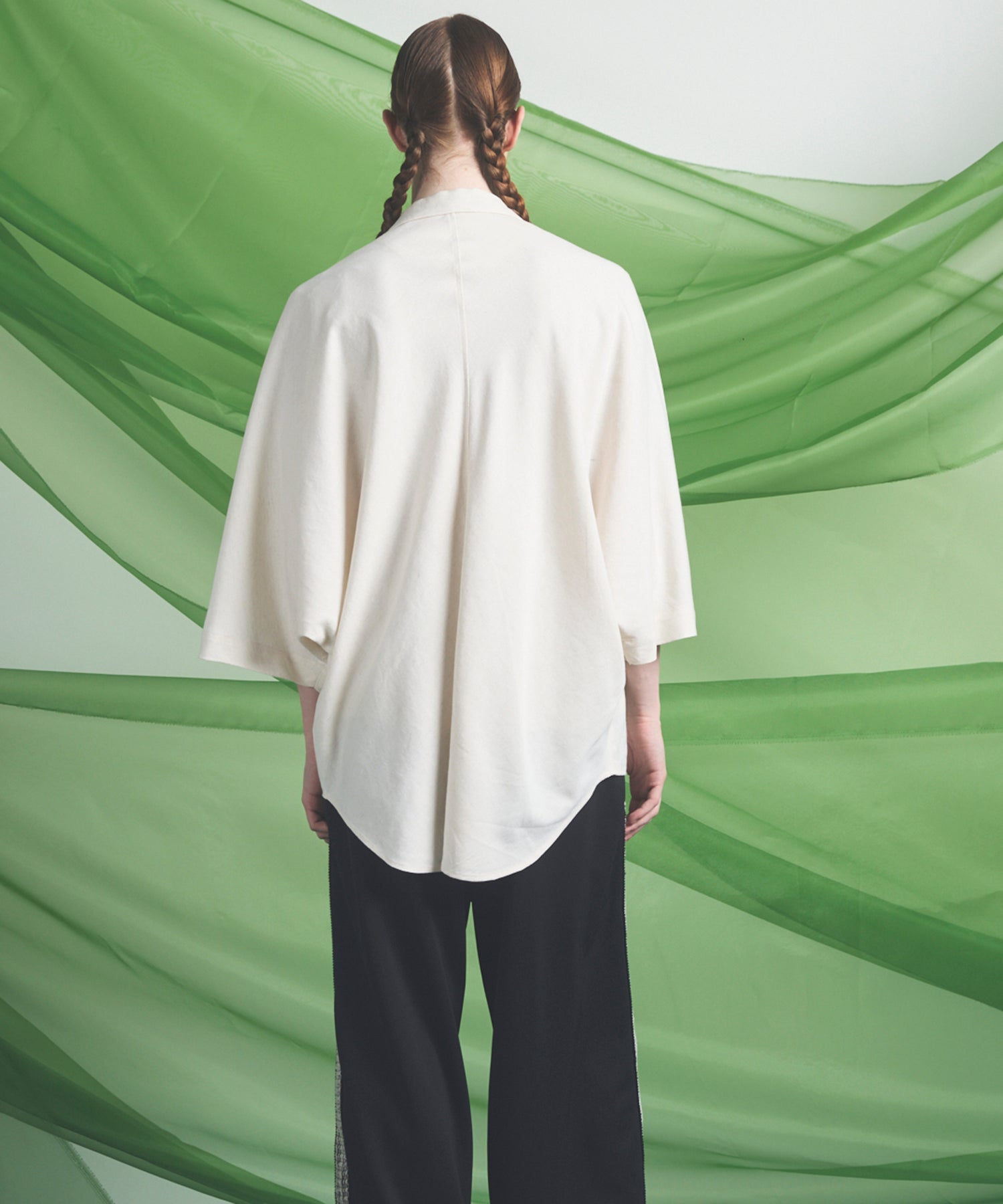 【PRE-ORDER】Drapey Georgette Prime-Over Open Collar Dolman Sleeve Shirt