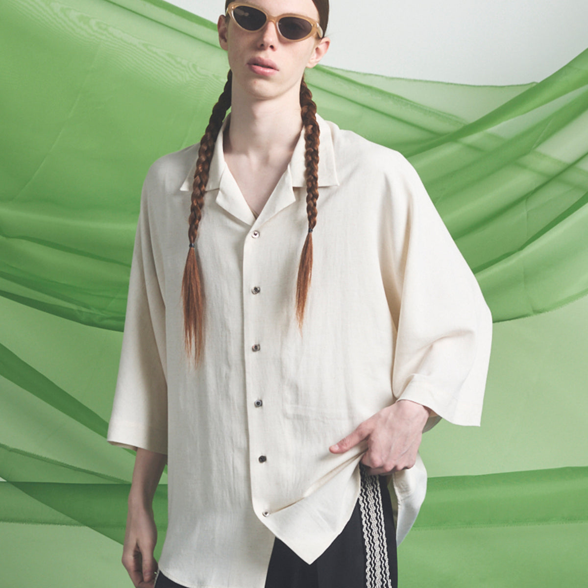 Drapey Georgette Prime-Over Open Collar Dolman Sleeve Shirt