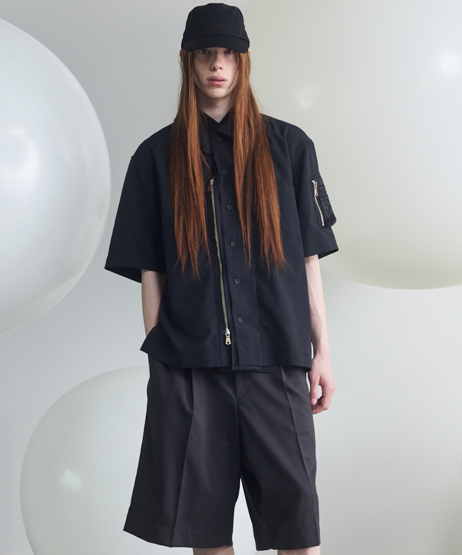 Layering MA-1 Docking Prime-Over Open Collar Short Sleeve Shirt