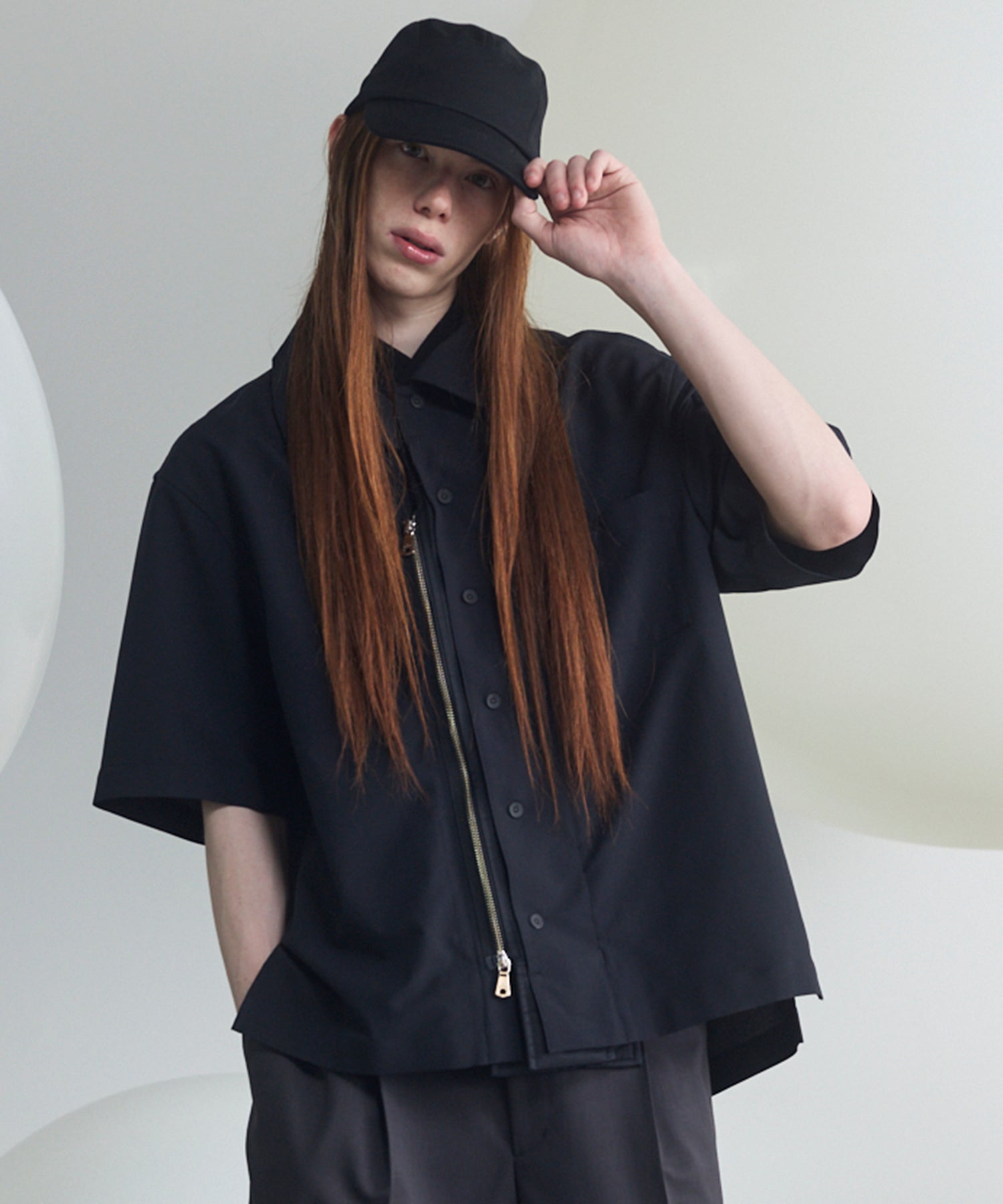 Layering MA-1 Docking Prime-Over Open Collar Short Sleeve Shirt