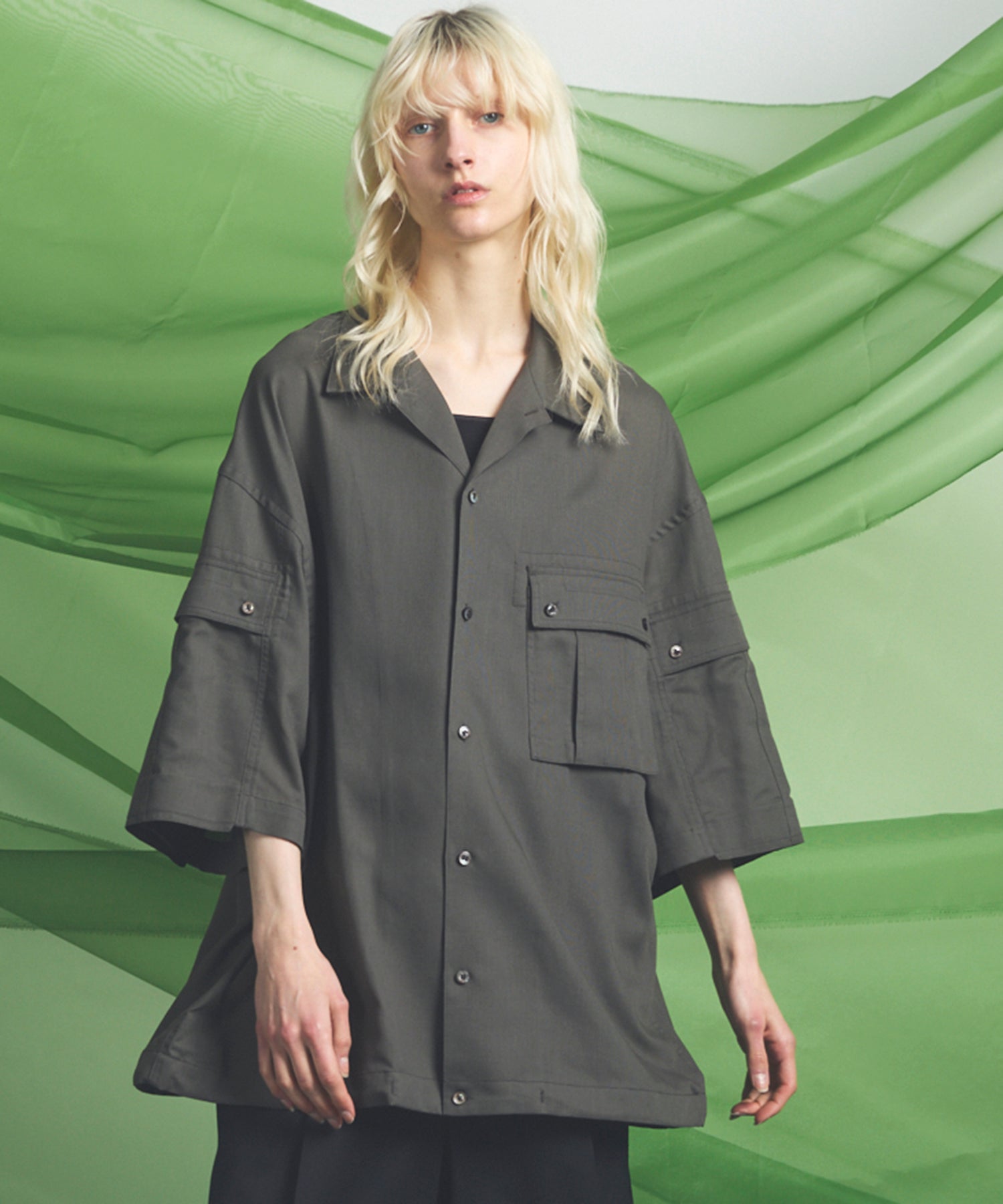 砂*肝様 【美品】Cornier 2026SS ダブルポケットシャツ サイズM 26SS PRE-ORDER】Cargo Pocket Prime-Over Sheer Open Collar Shirt