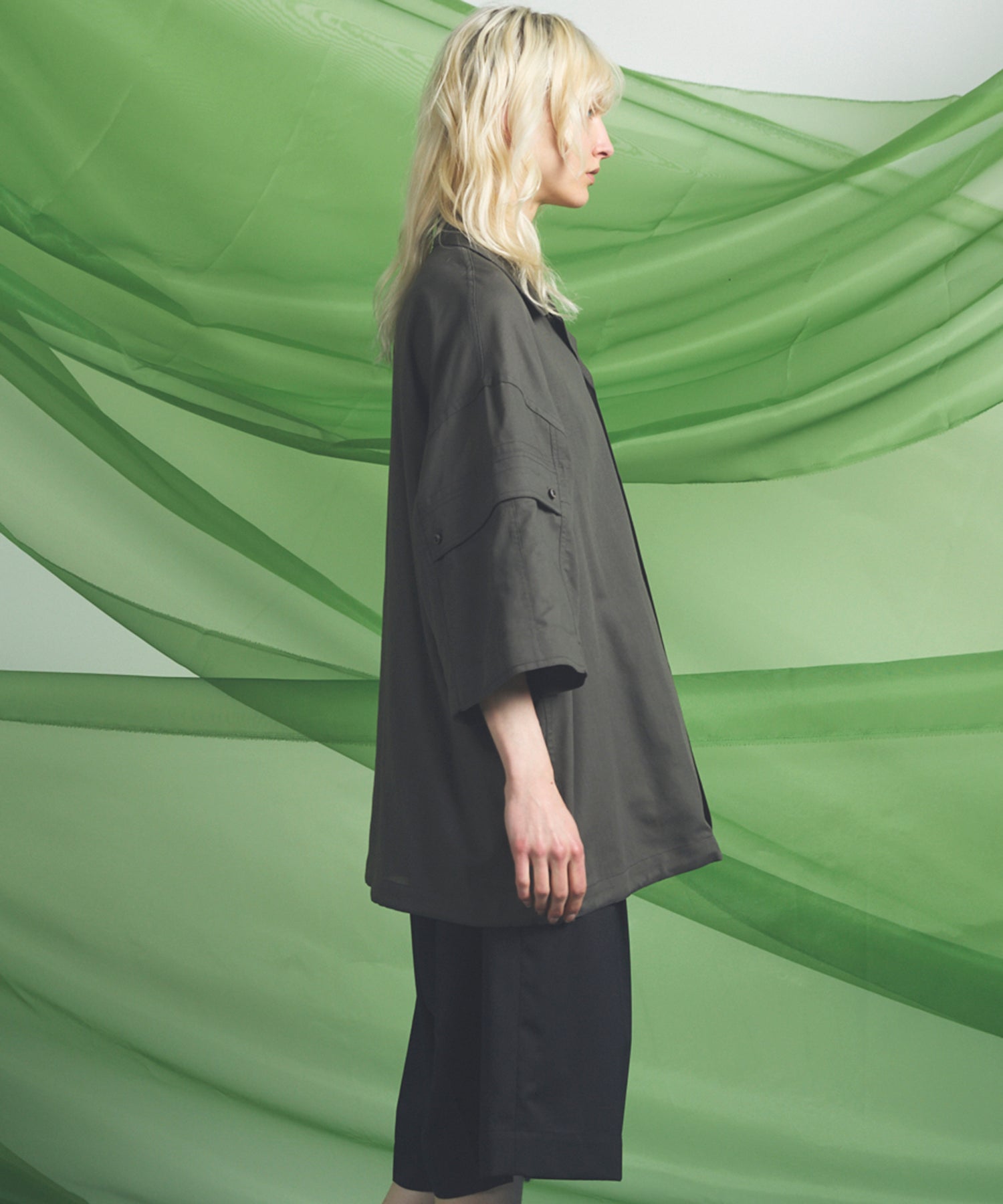 Cargo Pocket Prime-Over Sheer Open Collar Shirt