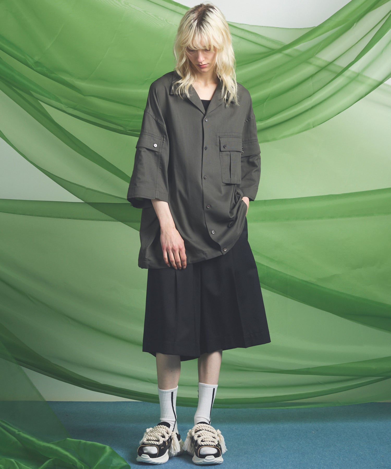 砂*肝様 【美品】Cornier 2026SS ダブルポケットシャツ サイズM 26SS PRE-ORDER】Cargo Pocket Prime-Over Sheer Open Collar Shirt