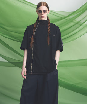 【26SS PRE-ORDER】Asymmetrical Front Zip High Neck Prime-Over High Neck Short Sleeve T-Shirt