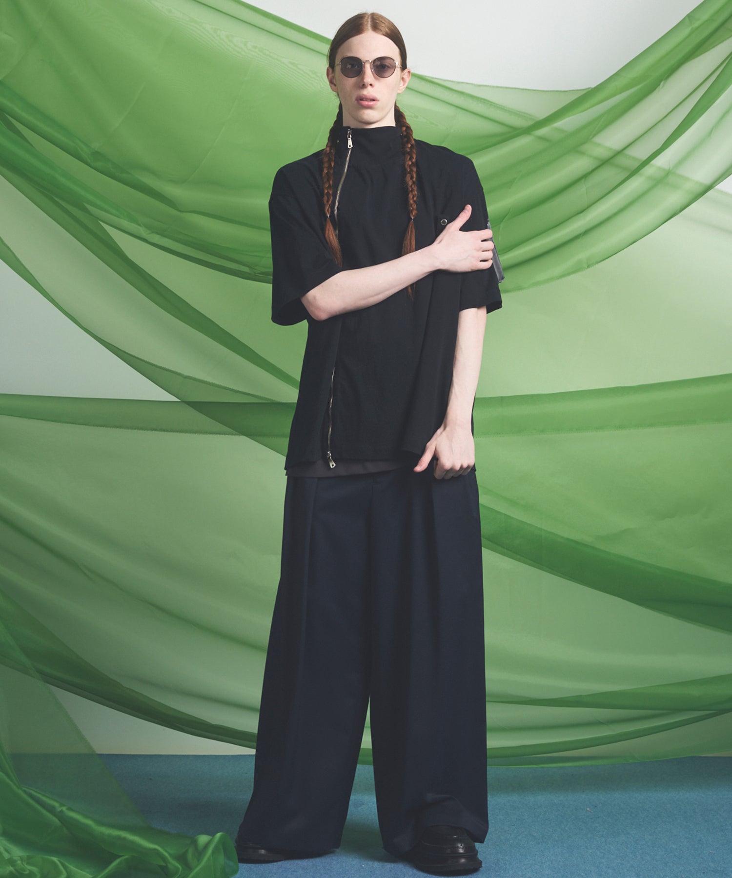 【26SS PRE-ORDER】Asymmetrical Front Zip High Neck Prime-Over High Neck Short Sleeve T-Shirt