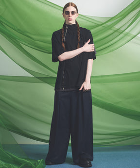 【26SS PRE-ORDER】Asymmetrical Front Zip High Neck Prime-Over High Neck Short Sleeve T-Shirt