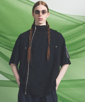 【26SS PRE-ORDER】Asymmetrical Front Zip High Neck Prime-Over High Neck Short Sleeve T-Shirt