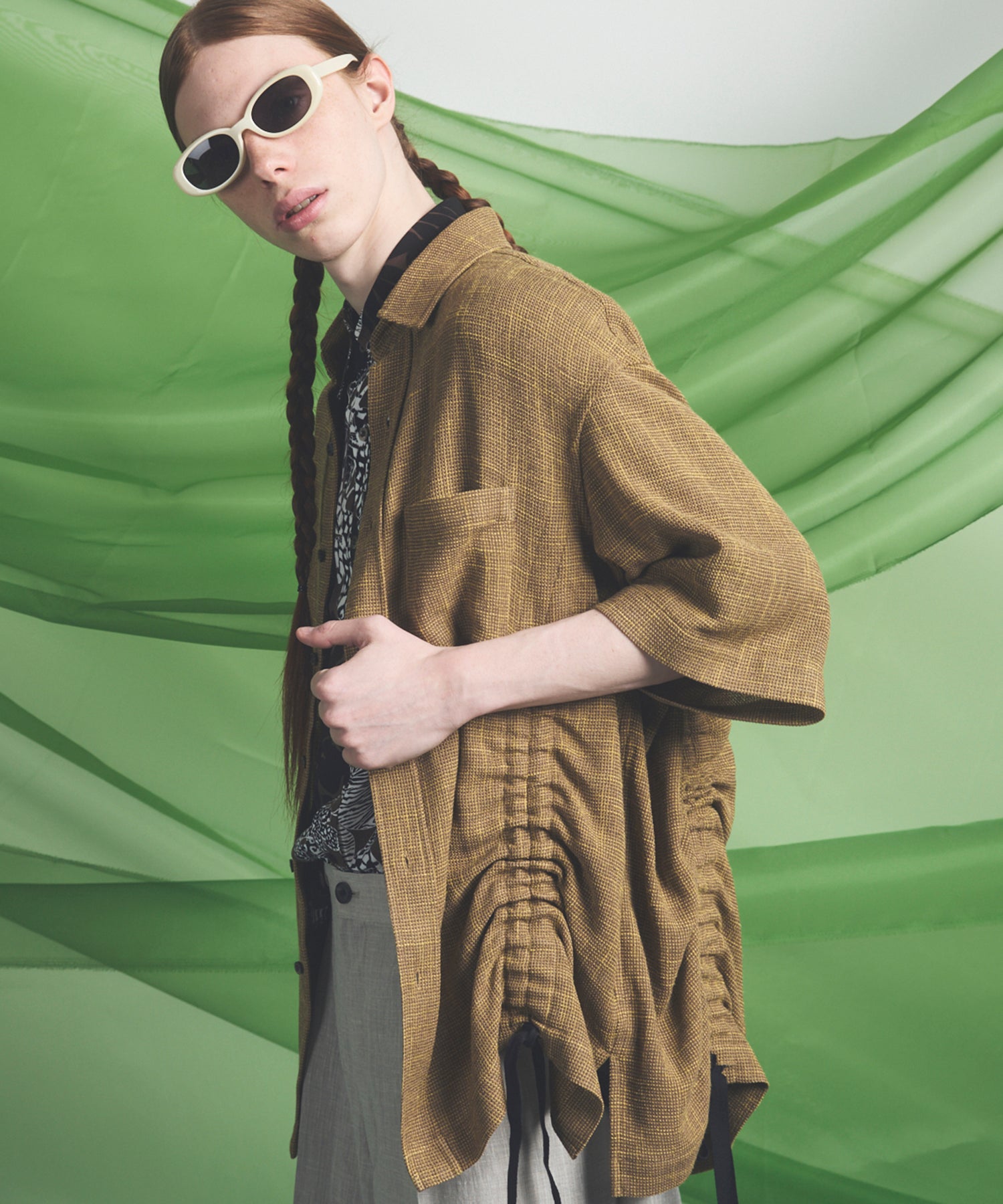 Dry KARAMI Mesh Prime-Over Asymmetric Shirred Shirt