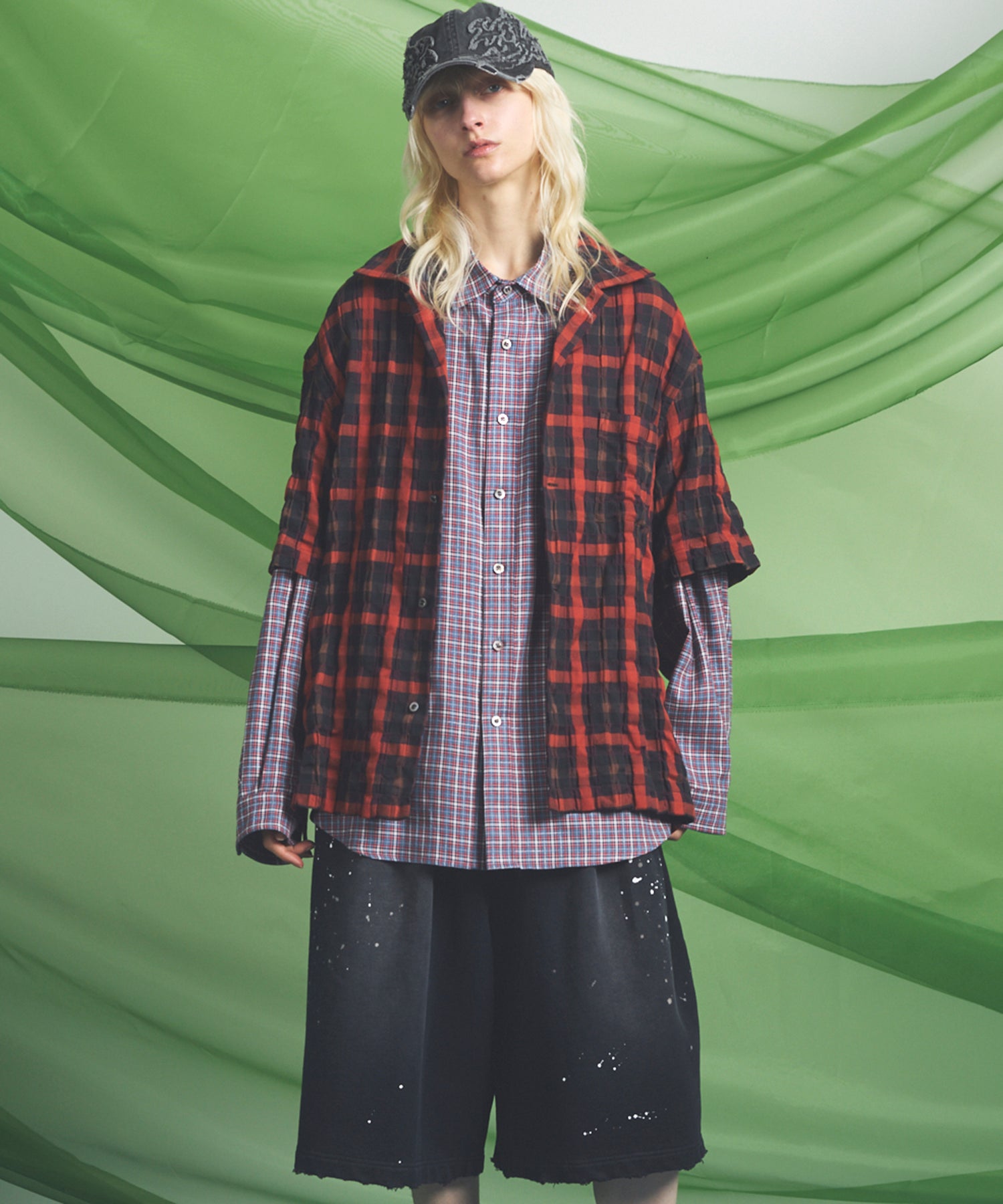 Italian Dead Stock Fabric】Prime-Over Open Collar Short Sleeve Shirt