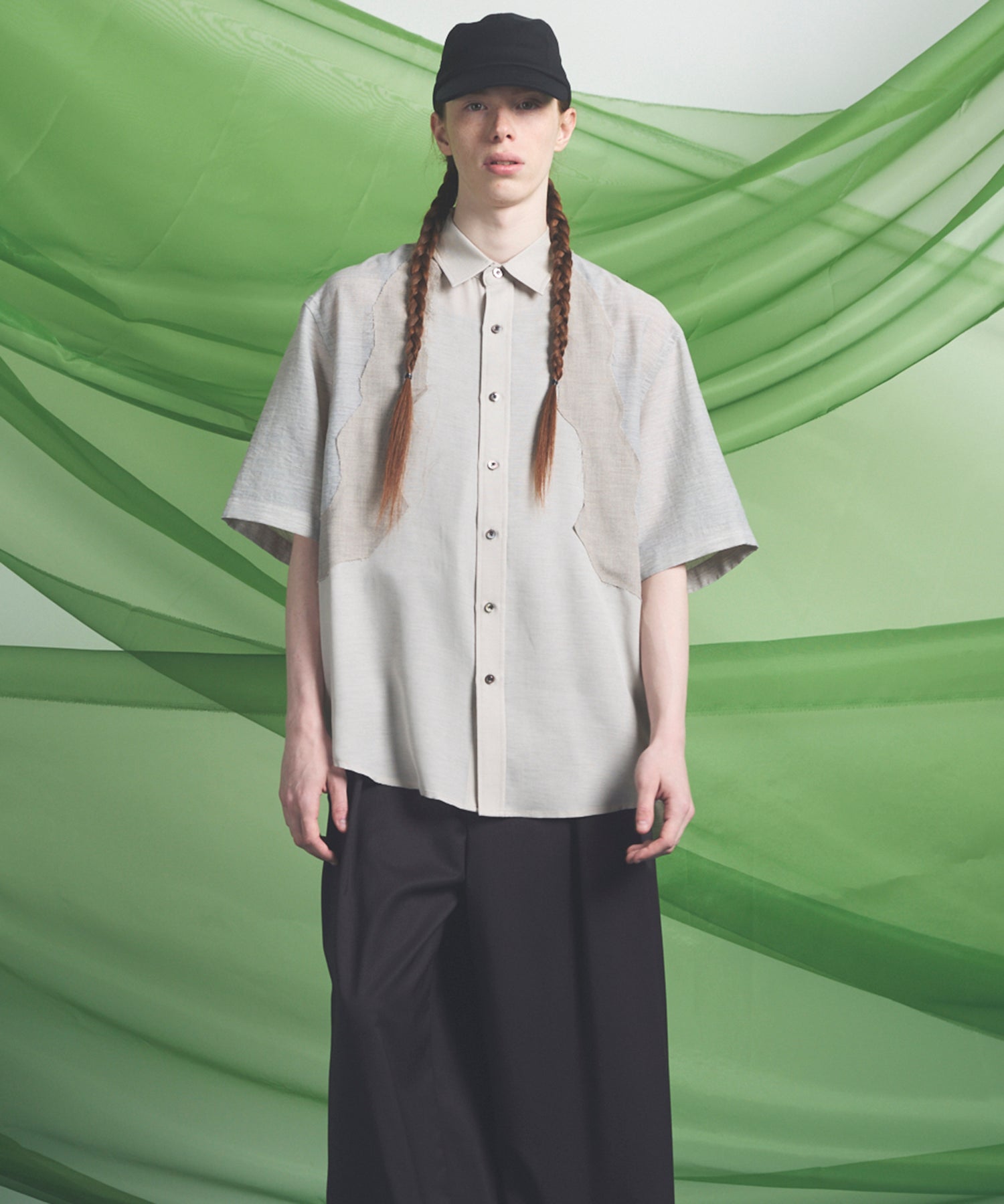26SS PRE-ORDER】Sheer ZIGZAG Switching Prime-Over Short Sleeve Shirt