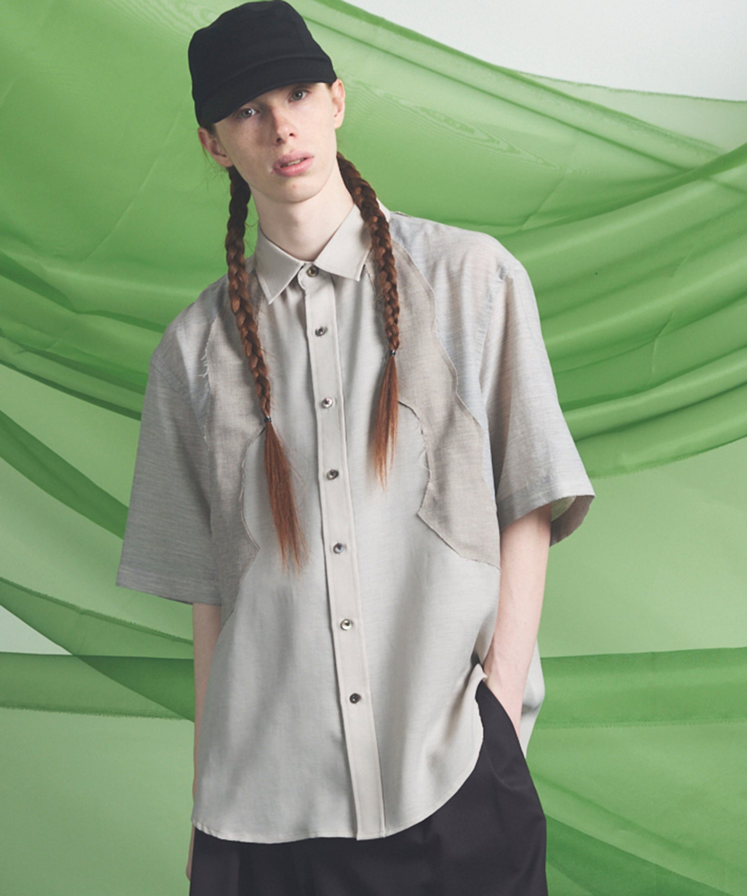 Sheer ZIGZAG Switching Prime-Over Short Sleeve Shirt