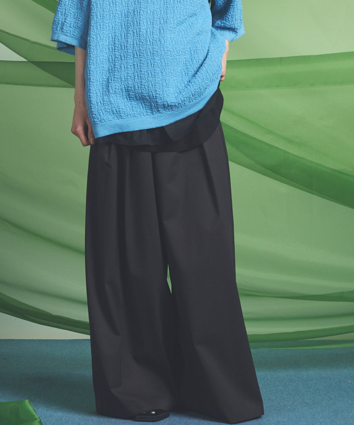 NISHIKAWA KEORI Wool Mix Gabardine Prime Wide Pants