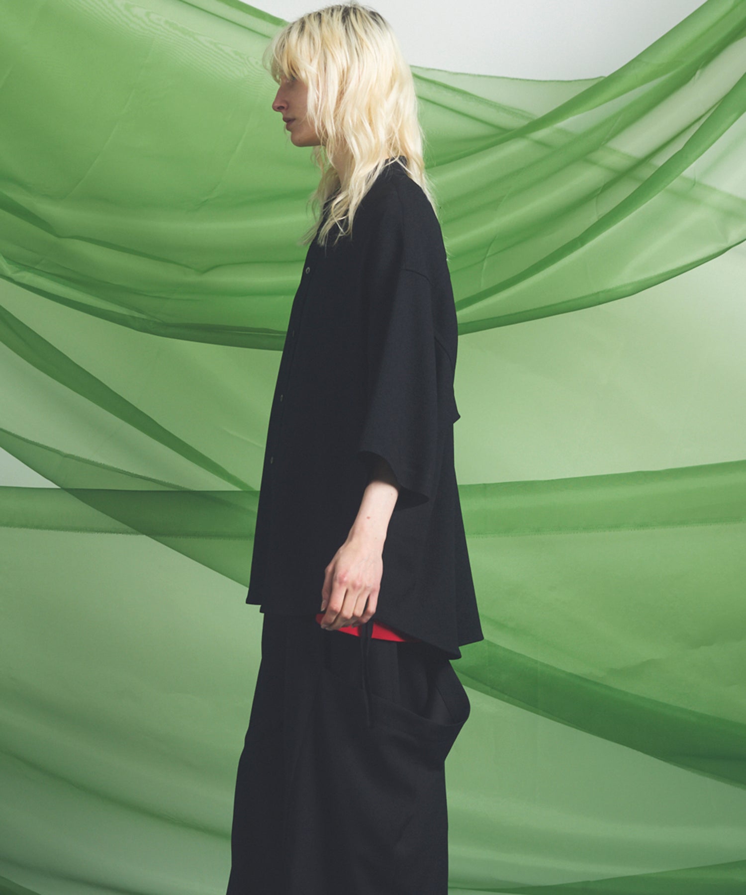 Dryamundsen KIMONO V-collar Prime-Over Side Gathers Short Sleeve Shirt