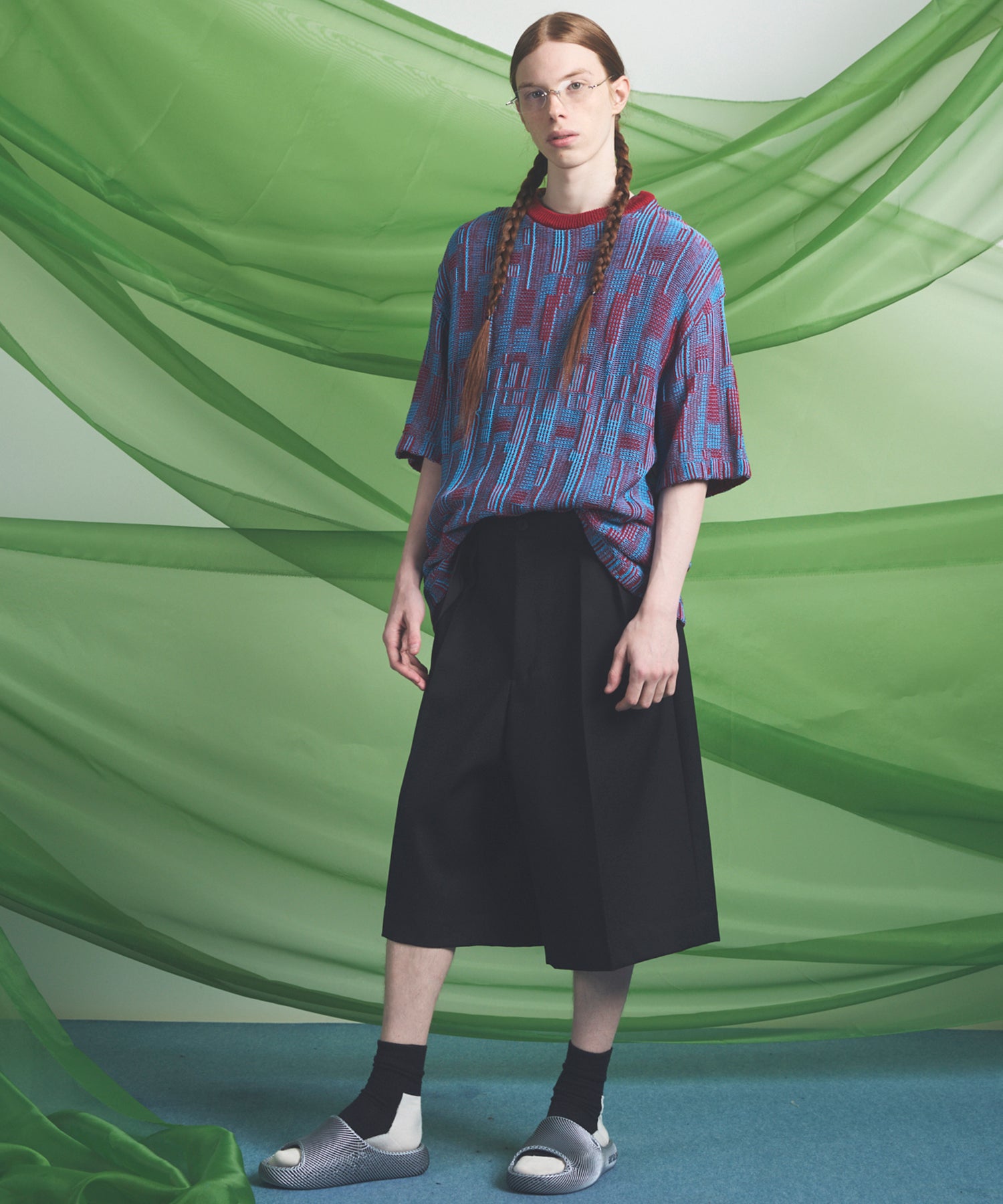 4色シャンブレーウォッシャブルウールプライムワイドショーツ 4 Colors Chambray Washable Wool Prime-Wide Shorts