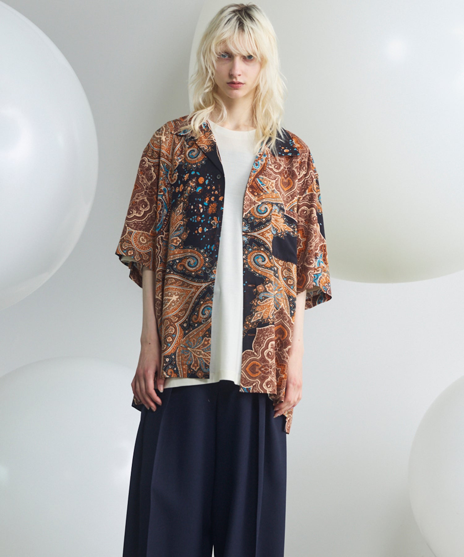 Italian Dead Stock Fabric Prime-Over Open Collar Various Patterns Short Sleeve Shirt