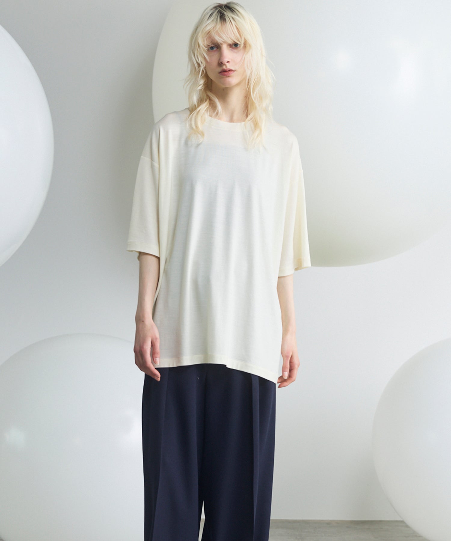 Wool Yarn Prime-Over Short Sleeve Crew Neck T-Shirt