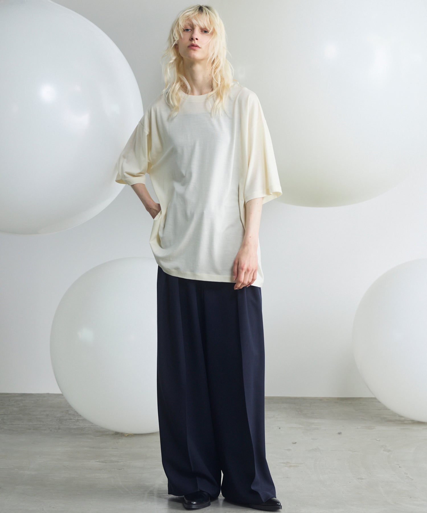 Wool Yarn Prime-Over Short Sleeve Crew Neck T-Shirt