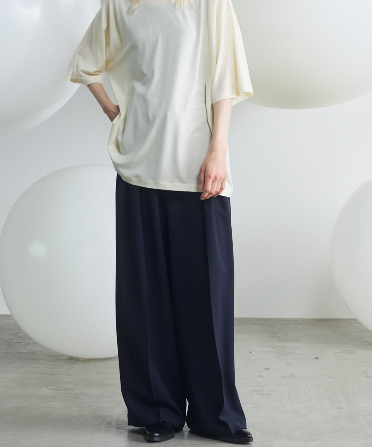 Slab Rayon Two-tuck Prime-Wide Slacks