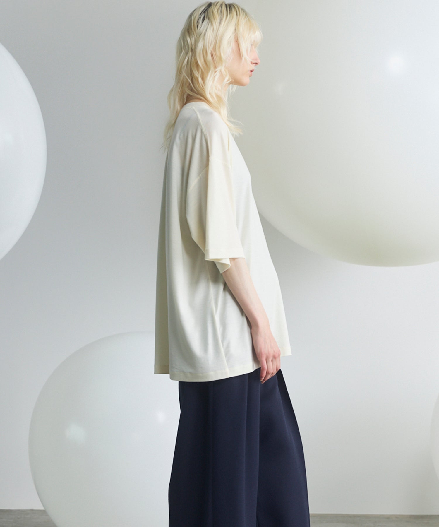 Wool Yarn Prime-Over Short Sleeve Crew Neck T-Shirt