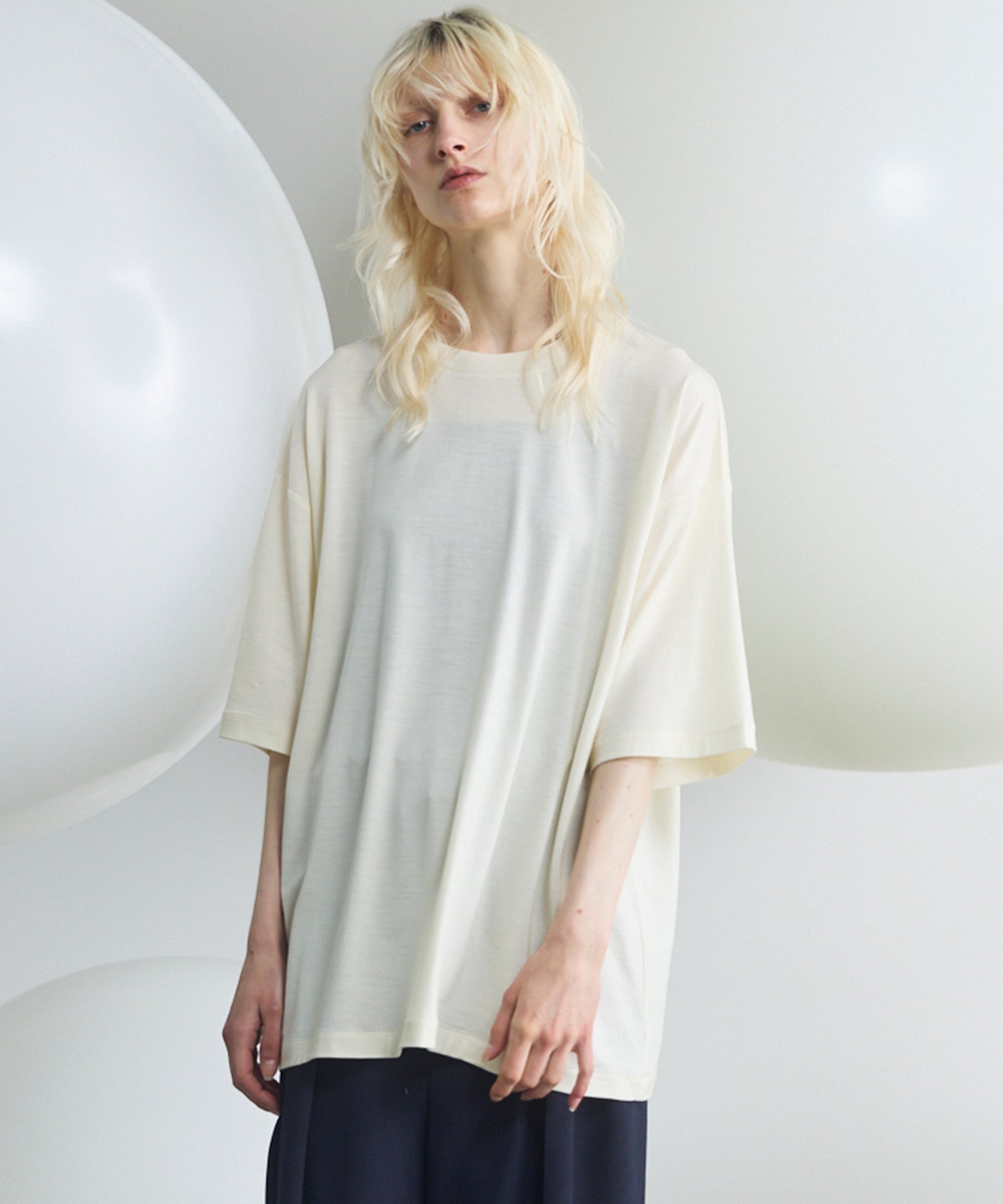 Wool Yarn Prime-Over Short Sleeve Crew Neck T-Shirt