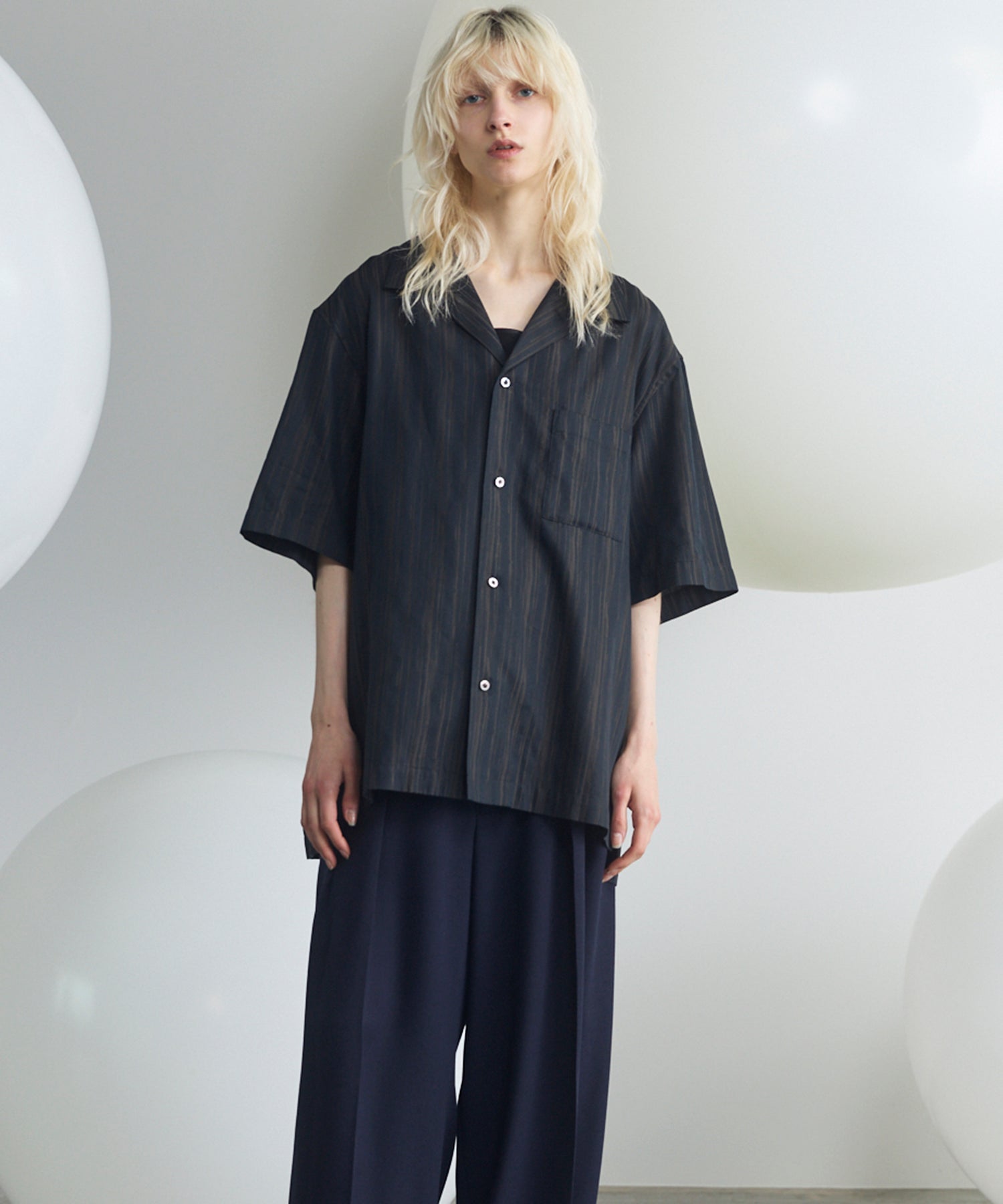 Italian Dead Stock Fabric Prime-Over Open Collar Short Sleeve Shirt