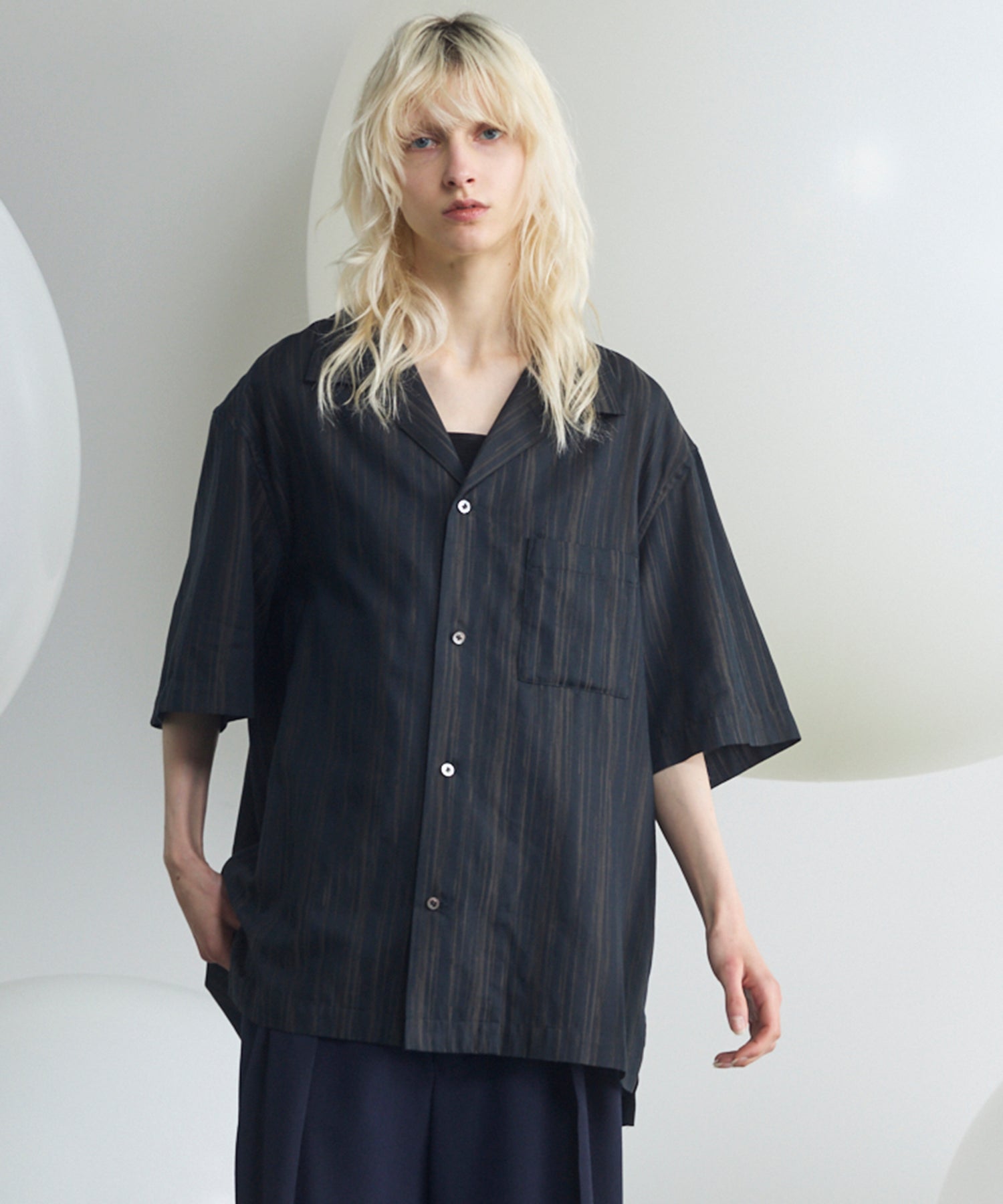 Italian Dead Stock Fabric Prime-Over Open Collar Short Sleeve Shirt