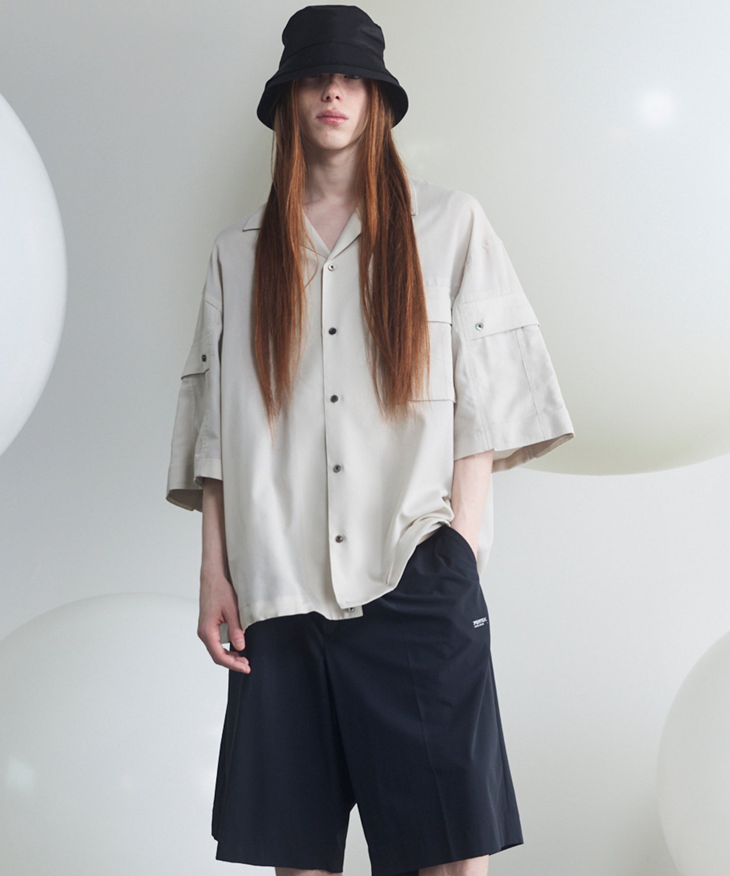 26SS PRE-ORDER】Cargo Pocket Prime-Over Sheer Open Collar Shirt
