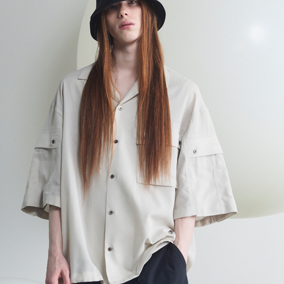 ま*め様 ツイルオーバーシャツ Cargo Pocket Prime-Over Sheer Open Collar Shirt