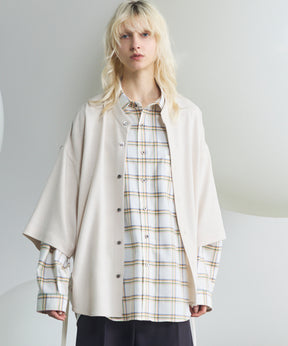 Dryamundsen KIMONO V-collar Prime-Over Side Gathers Short Sleeve Shirt