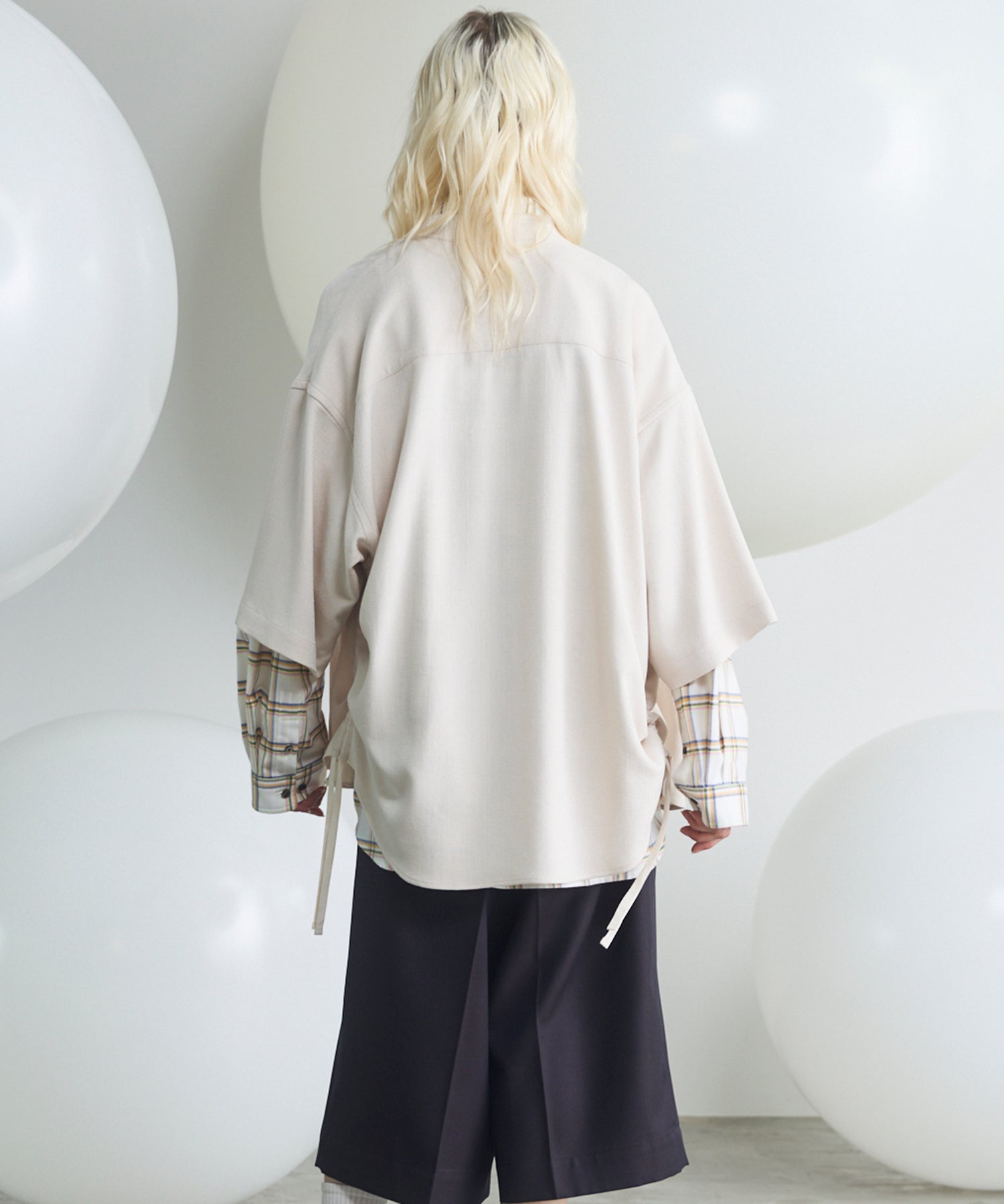 Dryamundsen KIMONO V-collar Prime-Over Side Gathers Short Sleeve Shirt