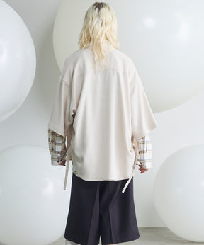 Dryamundsen KIMONO V-collar Prime-Over Side Gathers Short Sleeve Shirt